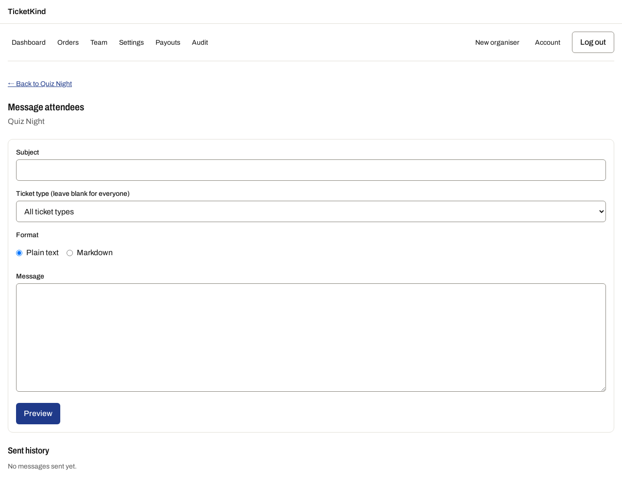The attendee messaging page for an event.